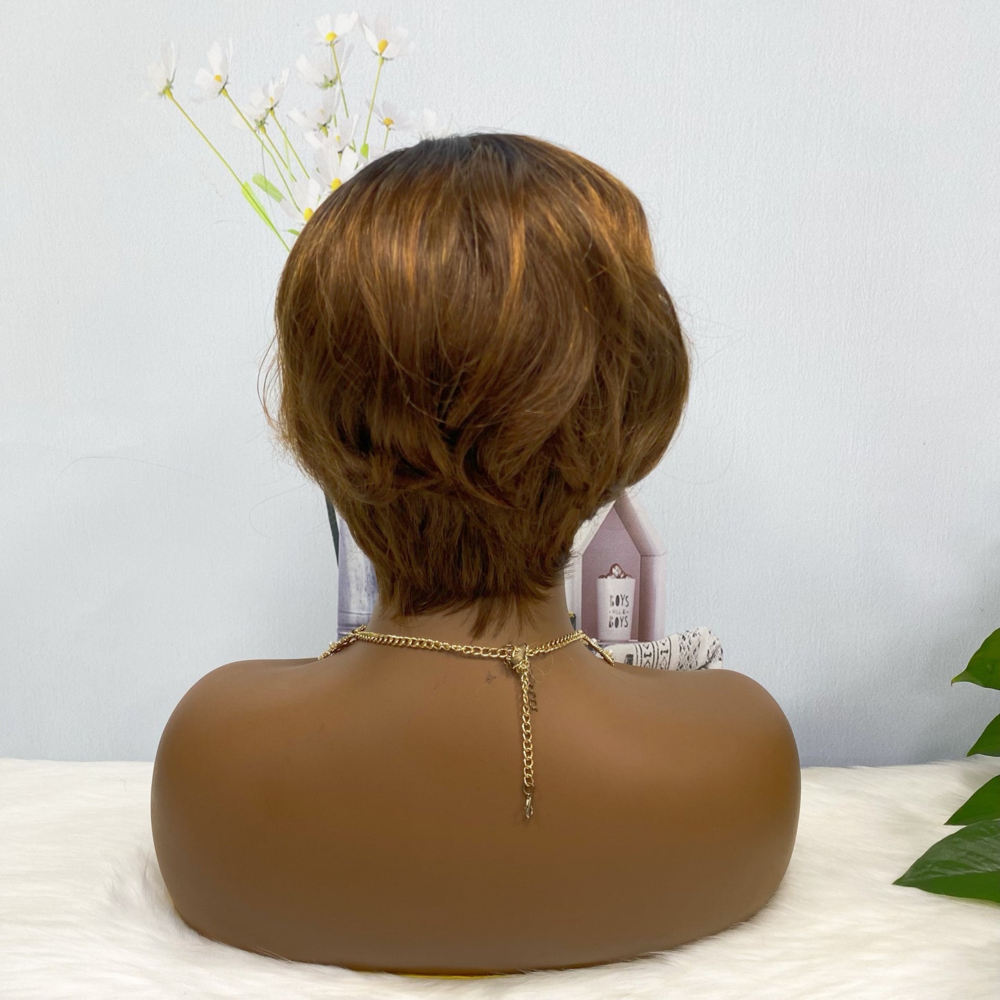 4*4 Wig Pixie Cut Human Hair Wig Color T1B/4#