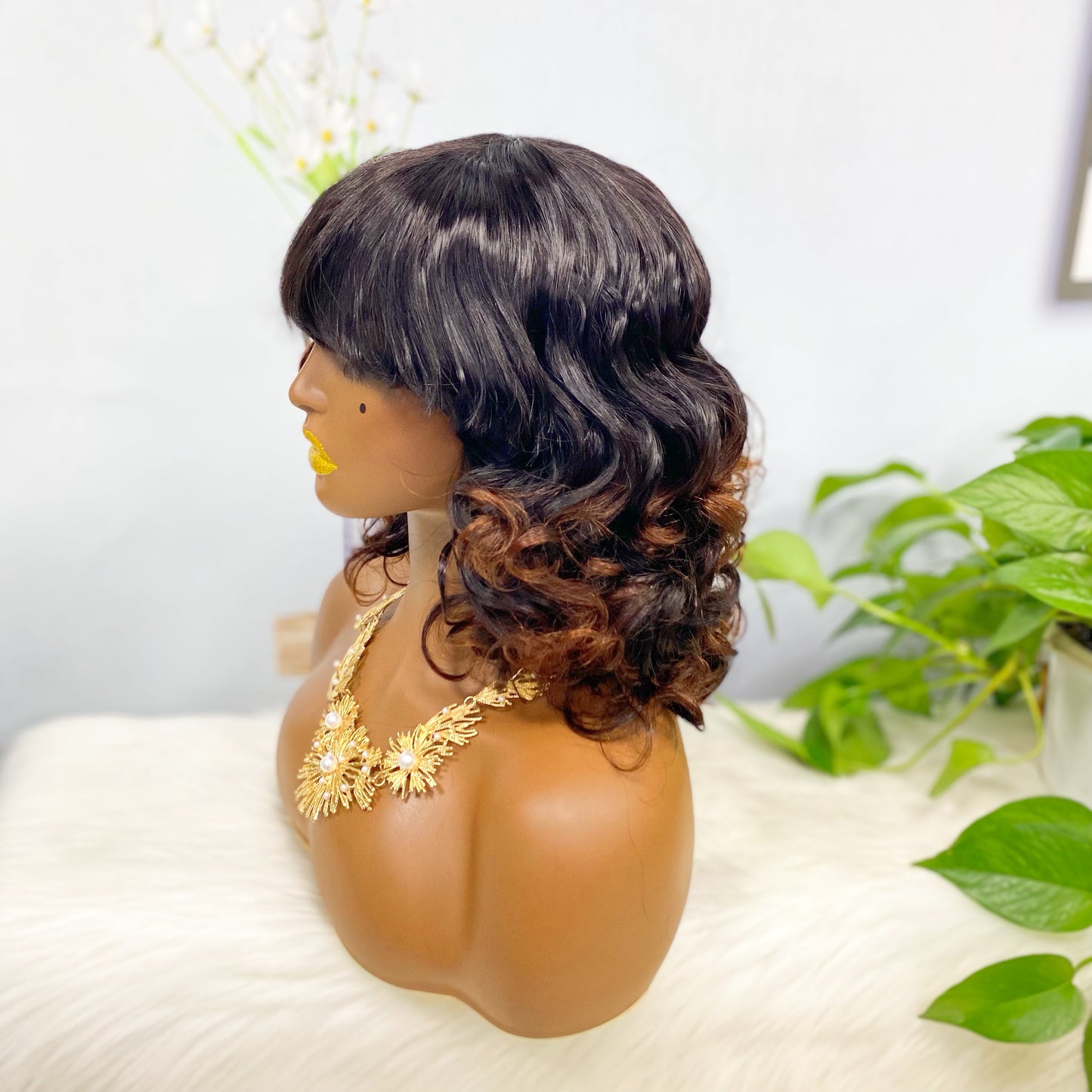 Fringe Wig LW Brazilian Natural Human Hair Wig Color T1B/4#