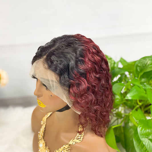 13*4 BoB Wig Water Wave Wigs Color T1B/99J 250% Density