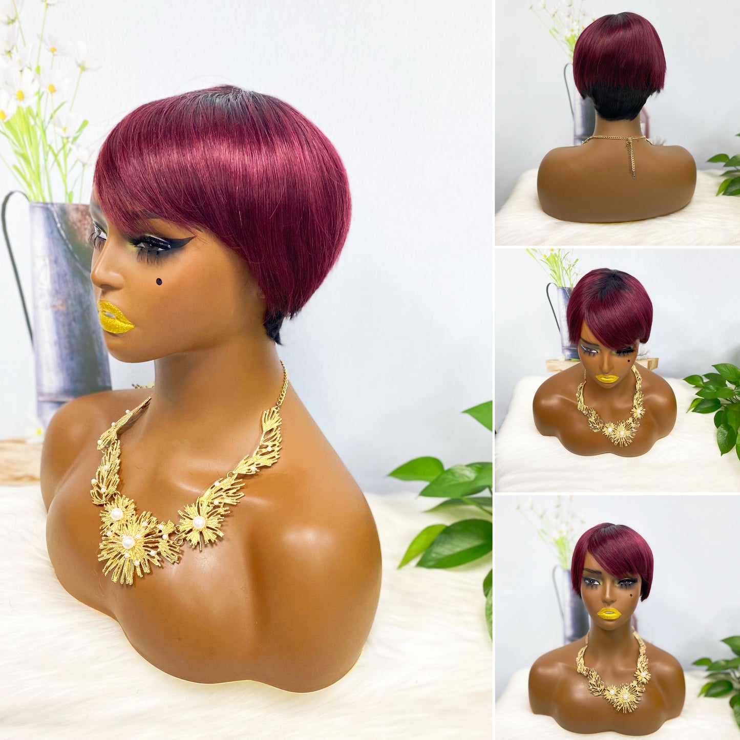Machine Human Hair Wig Straight Natural Hair Wig 074 Color 1B