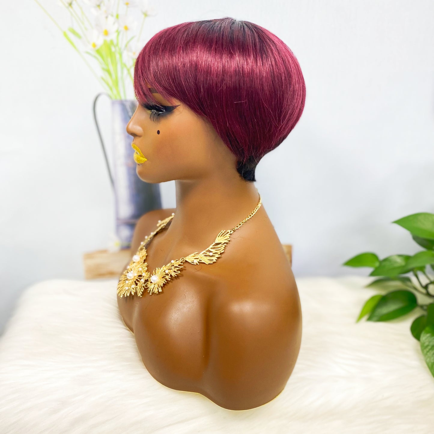 Machine Human Hair Wig Straight Natural Hair Wig 074 Color T1B/99J