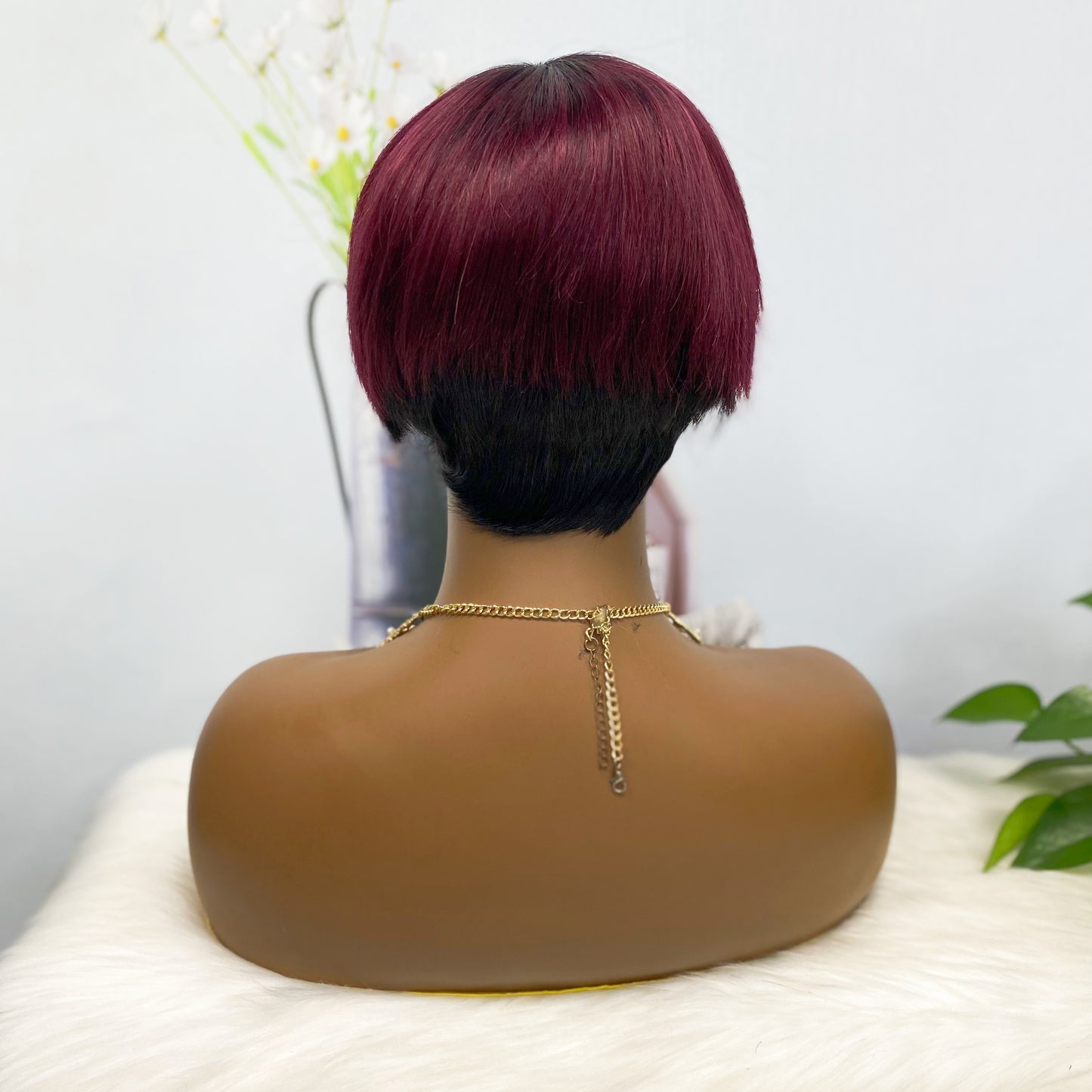 Machine Human Hair Wig Straight Natural Hair Wig 074 Color T1B/99J