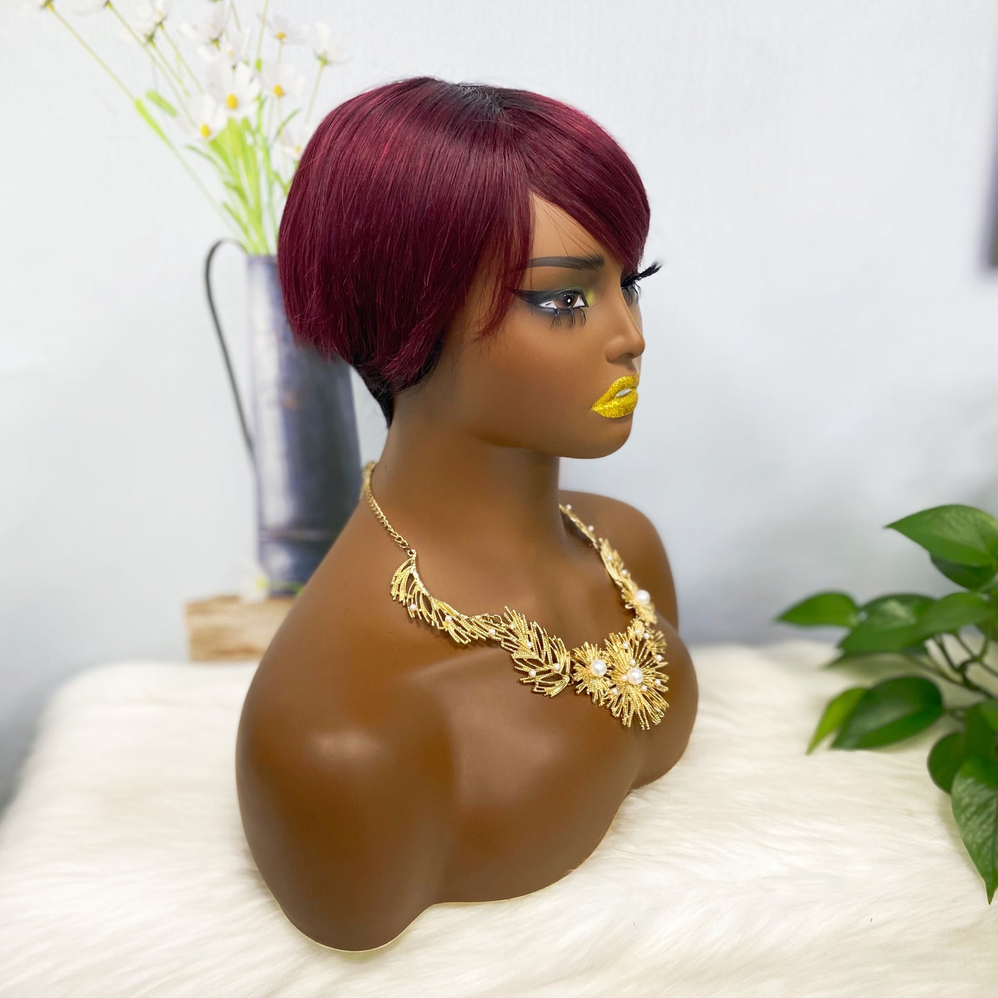 Machine Human Hair Wig Straight Natural Hair Wig 074 Color T1B/99J