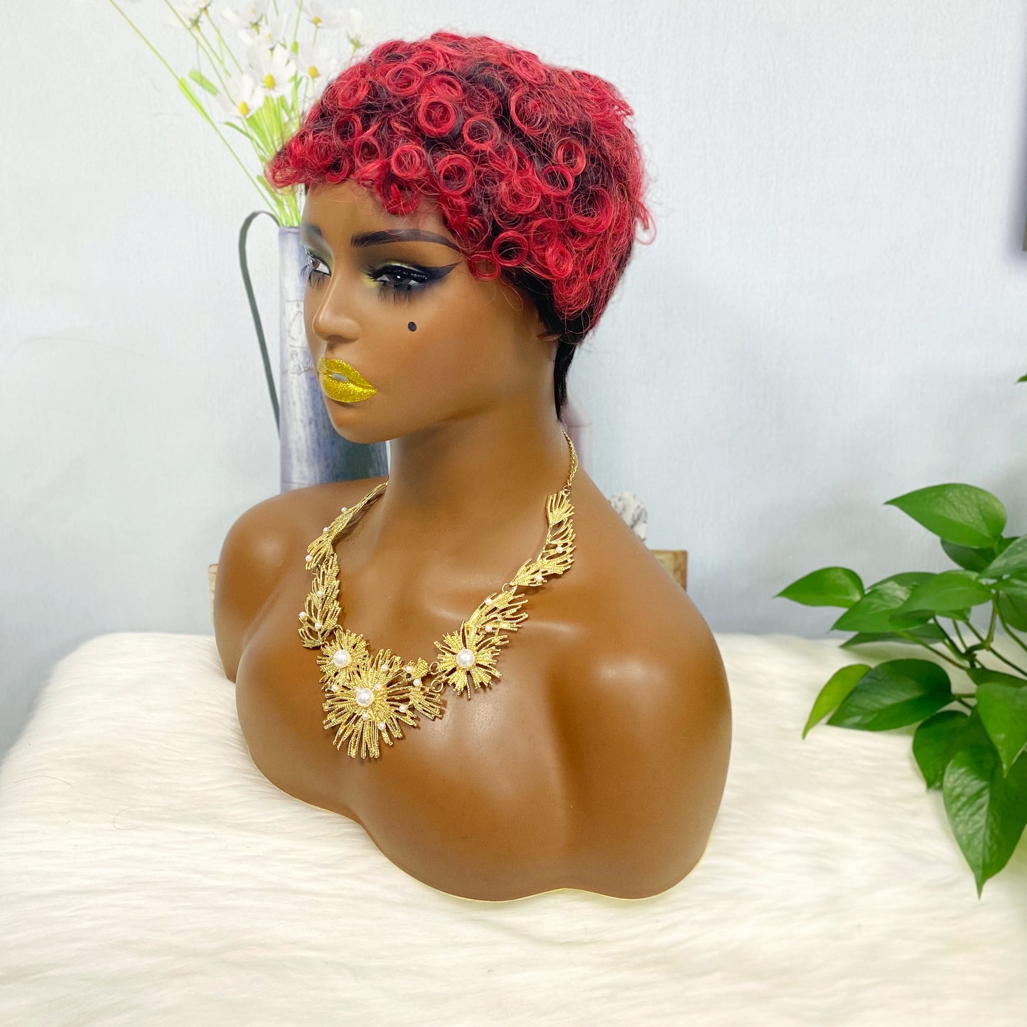 Machine Human Hair Wig Natural Hair Wig 196 Color T1B/BUG