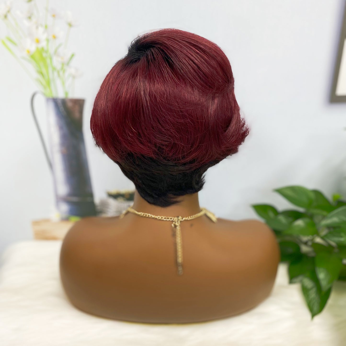 Machine Human Hair Wig Natural Hair Wig W604 Color T1B/99J