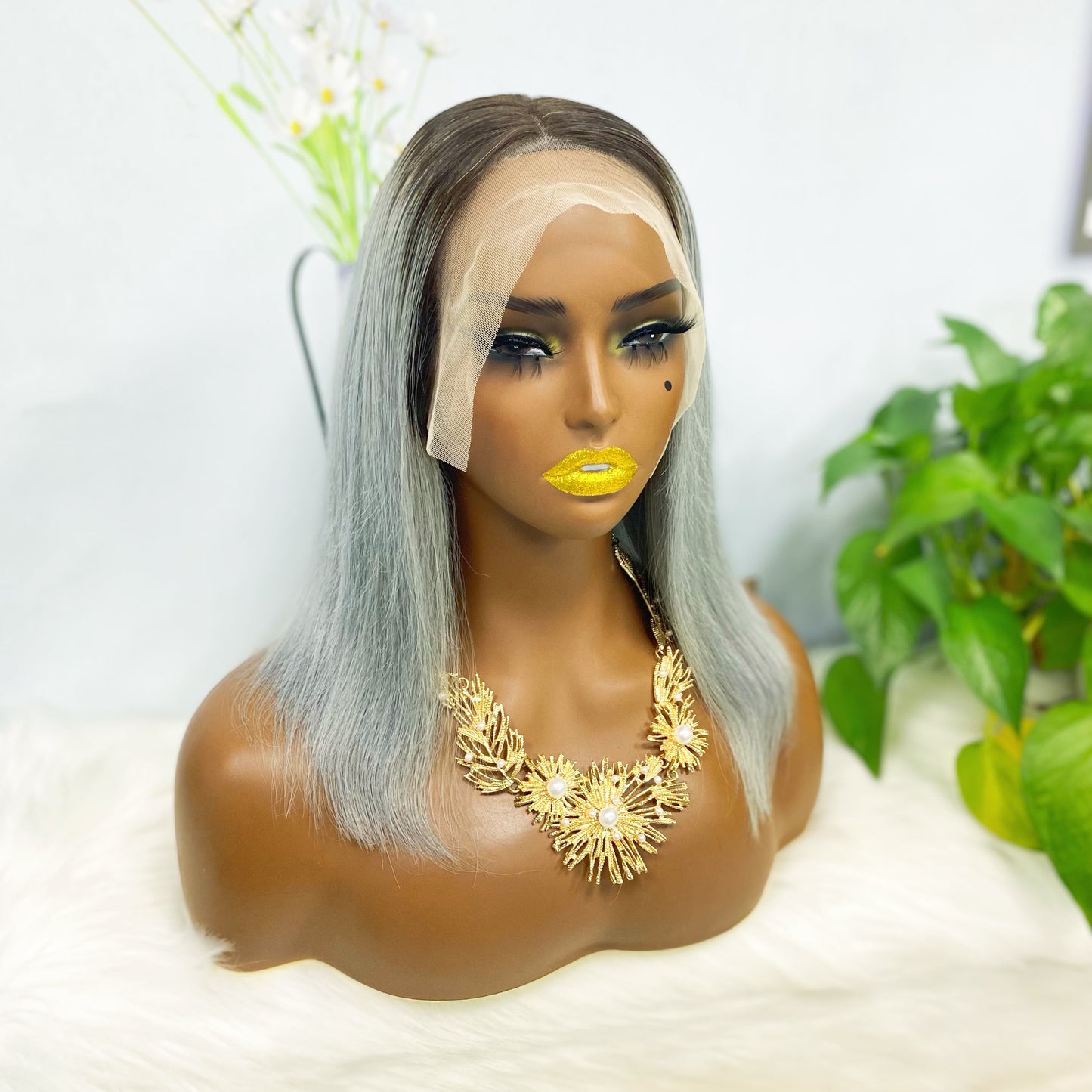 13*4 BoB Wig Straight Wigs Color T1B/Grey 200% Density