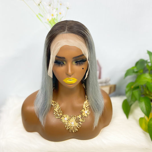 13*4 BoB Wig Straight Wigs Color T1B/Grey 200% Density