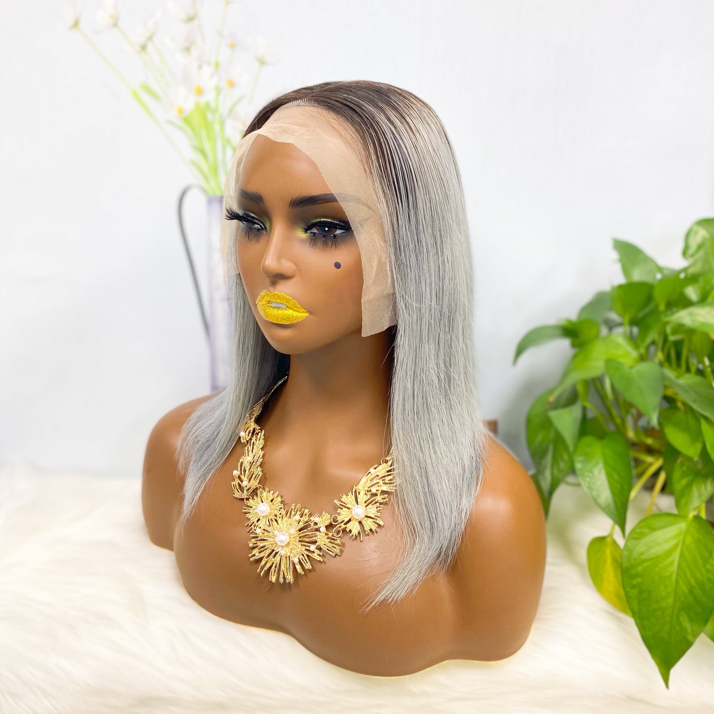 13*4 BoB Wig Straight Wigs Color T1B/Grey 200% Density