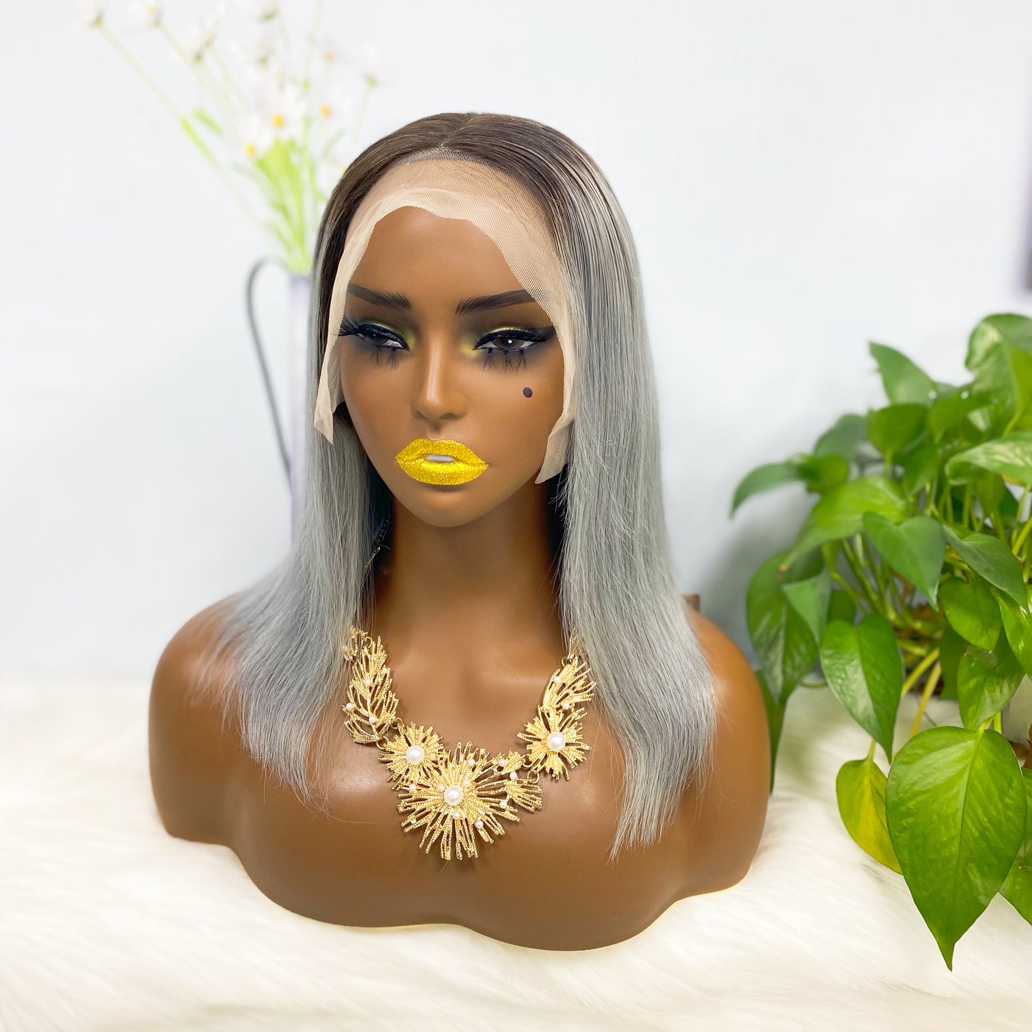 13*4 BoB Wig Straight Wigs Color T1B/Grey 200% Density