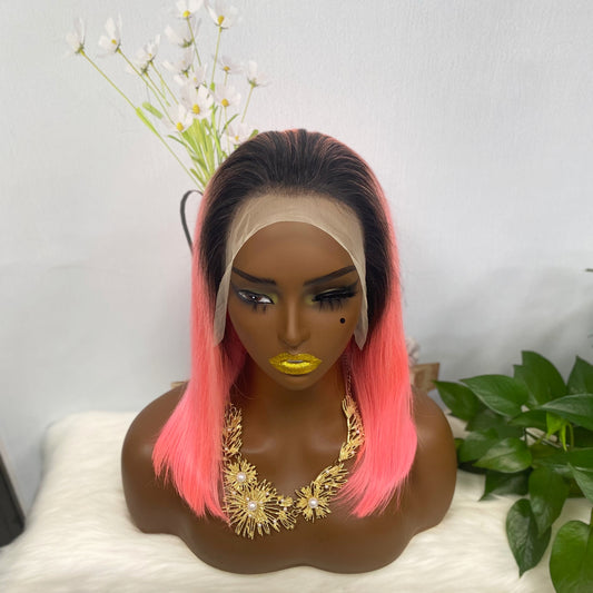 13*4 BoB Wig Straight Wigs Color T1B/Pink 200% Density