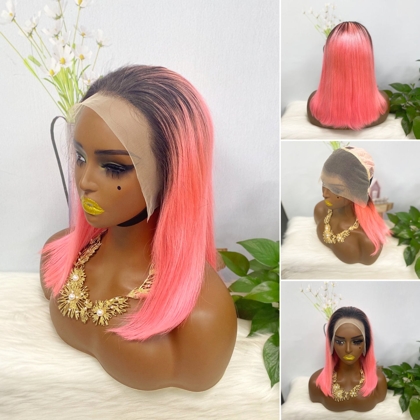 13*4 BoB Wig Straight Wigs Color T1B/Pink 200% Density