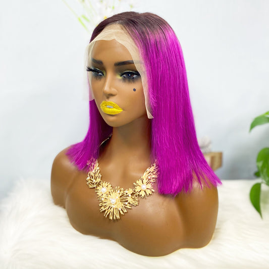 13*4 BoB Wig Straight Wigs Color T1B/Purple 200% Density