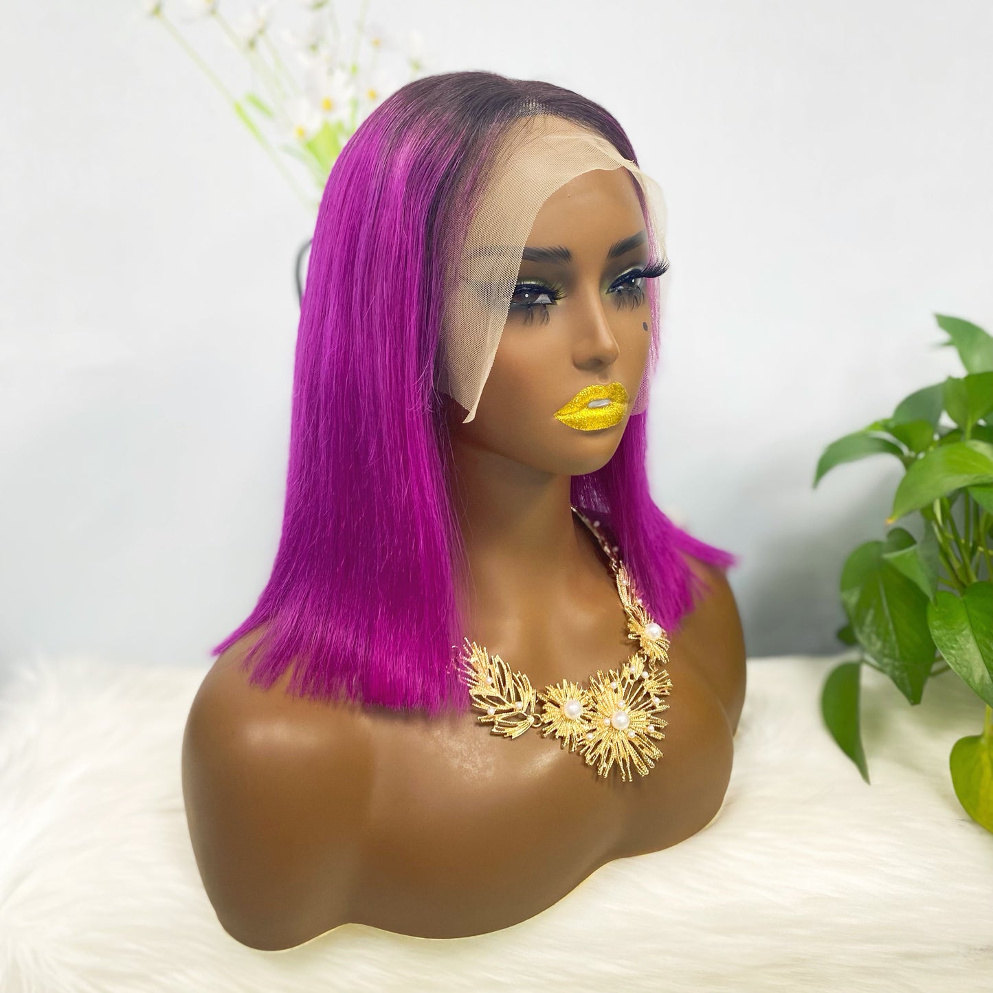 13*4 BoB Wig Perruques droites Couleur T1B/Violet Densité 200 %