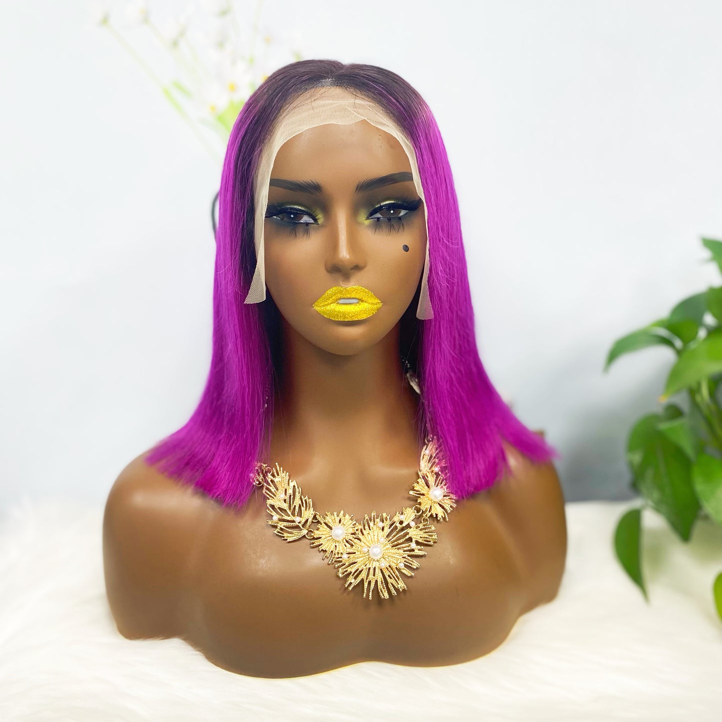 13*4 BoB Wig Perruques droites Couleur T1B/Violet Densité 200 %