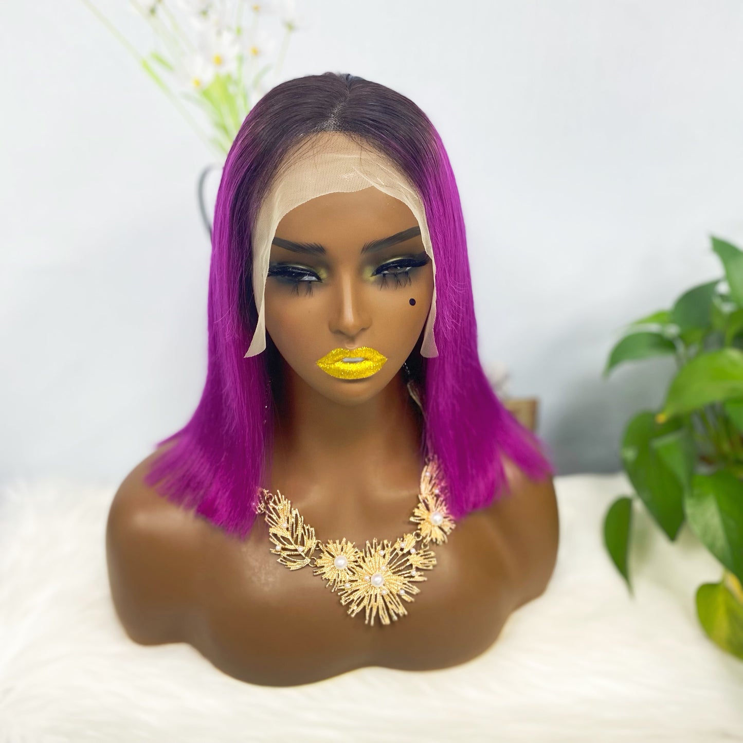 13*4 BoB Wig Perruques droites Couleur T1B/Violet Densité 200 %