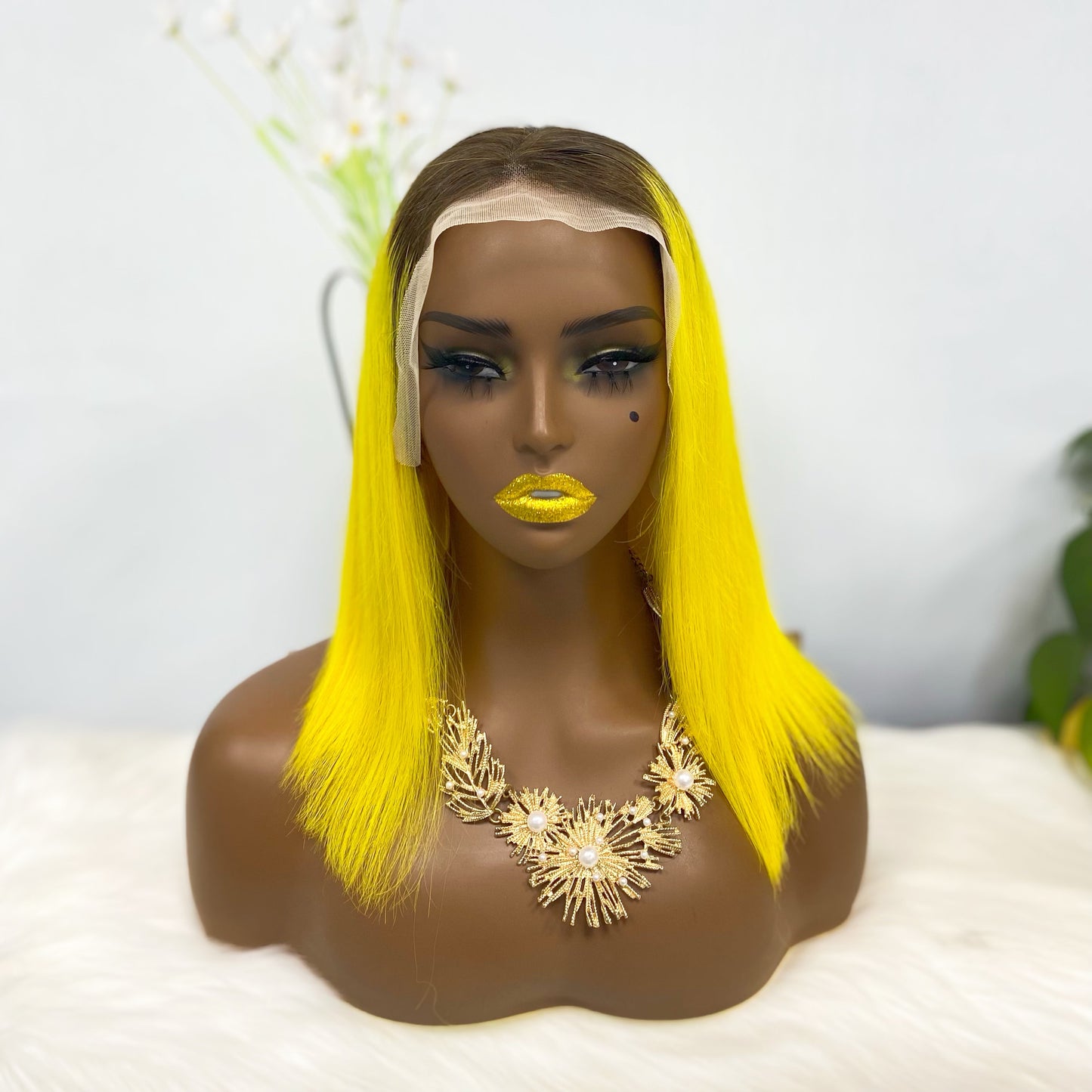 13*4 BoB Wig Perruques droites Couleur T1B/Jaune Densité 200%