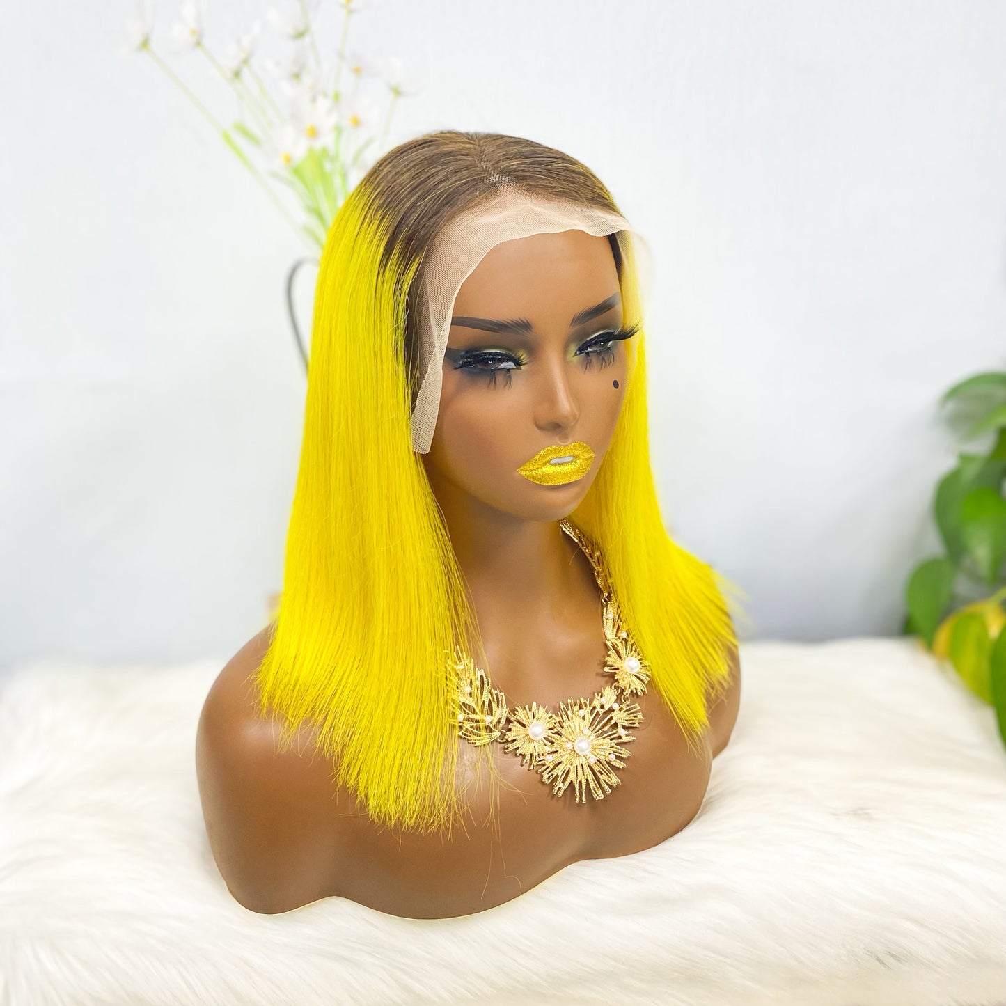 13*4 BoB Wig Perruques droites Couleur T1B/Jaune Densité 200%