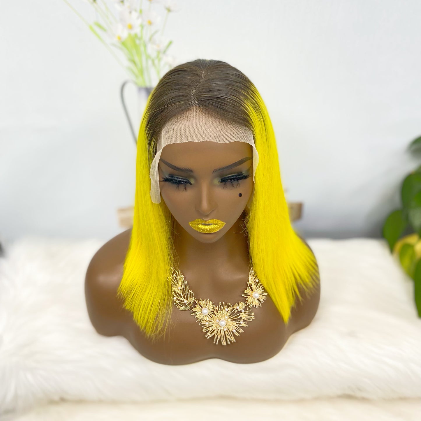 13*4 BoB Wig Perruques droites Couleur T1B/Jaune Densité 200%