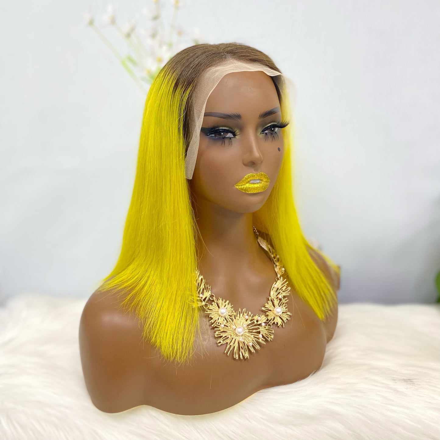 13*4 BoB Wig Perruques droites Couleur T1B/Jaune Densité 200%