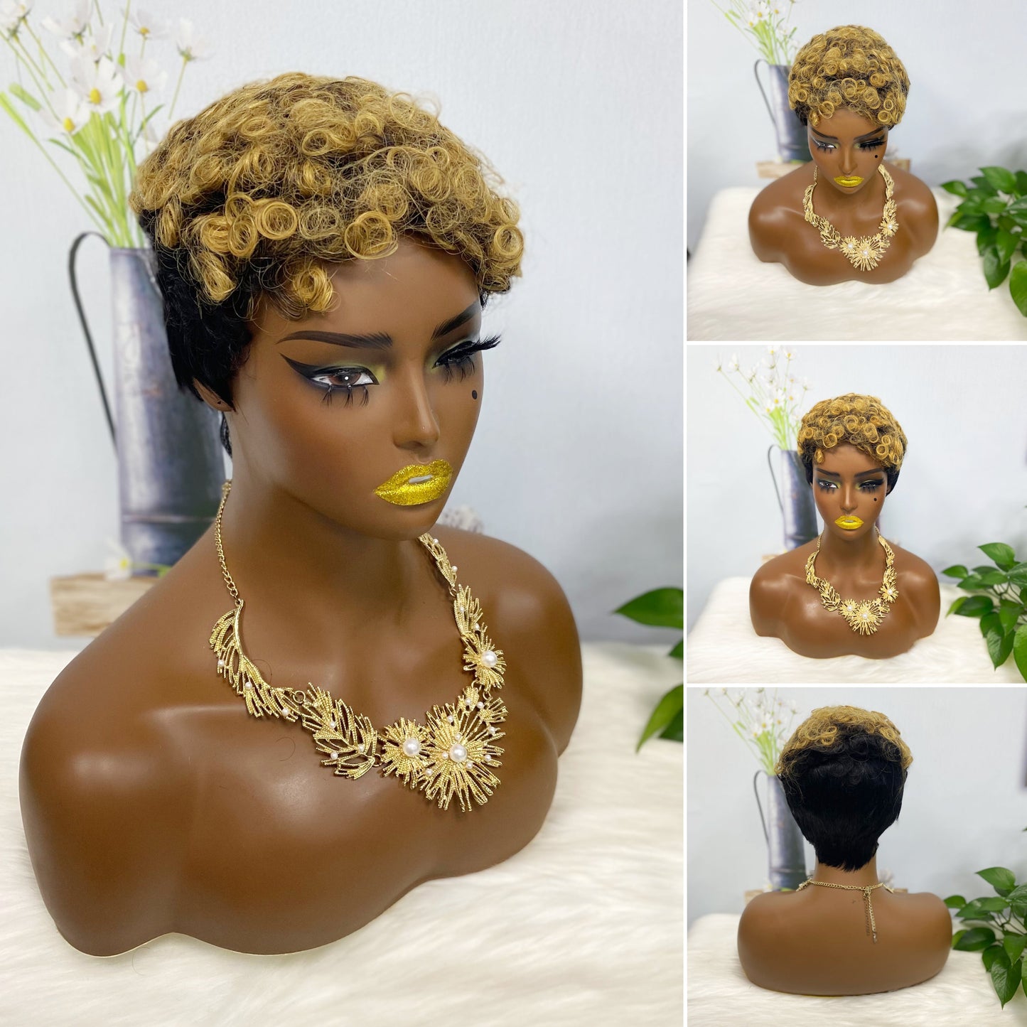 Machine Human Hair Wig Natural Hair Wig 196 Color T1B/30#