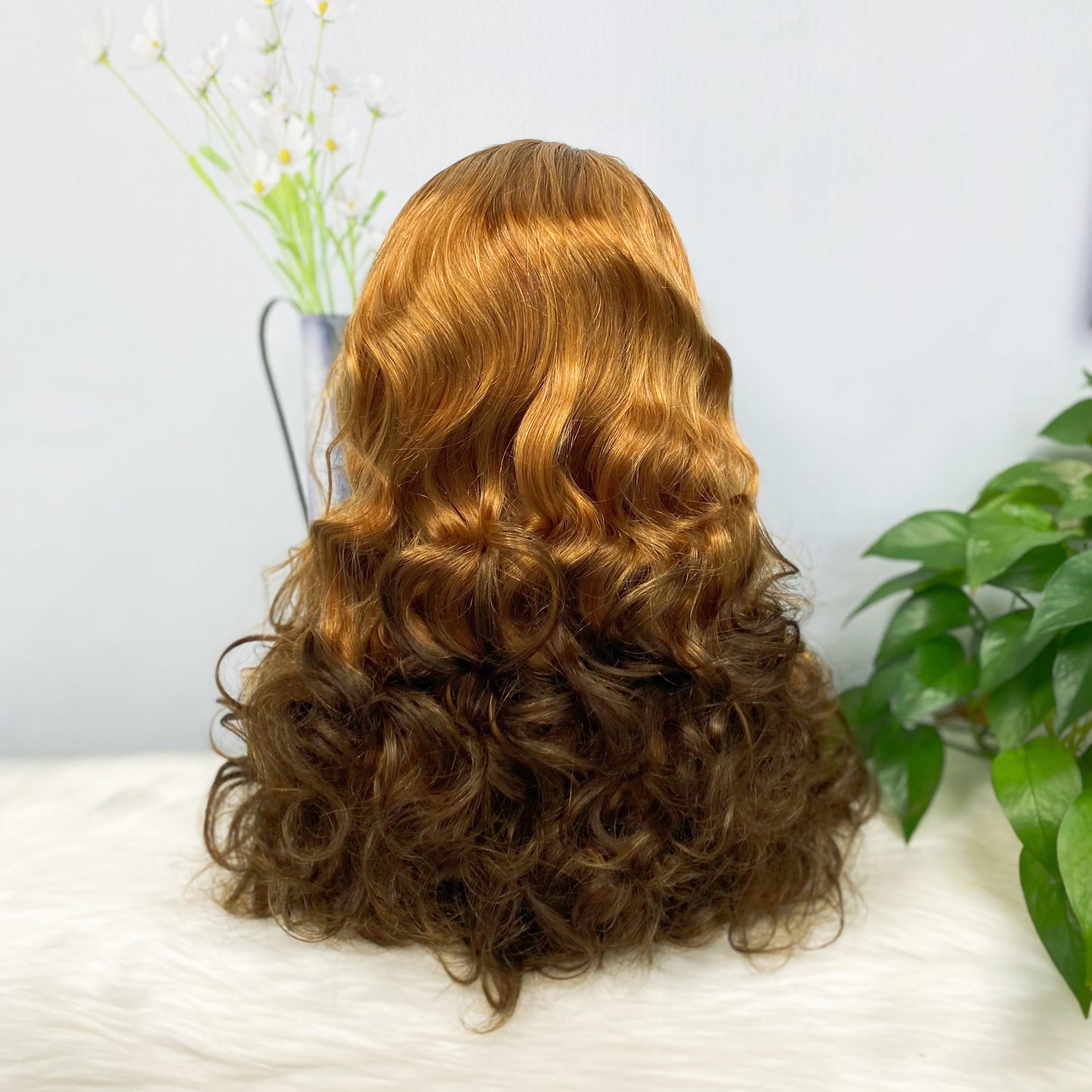 Double Drawn 13*4 Lace Wig Loose Wave Natural Human Hair Lace Wig Color T30/4# 300% Density