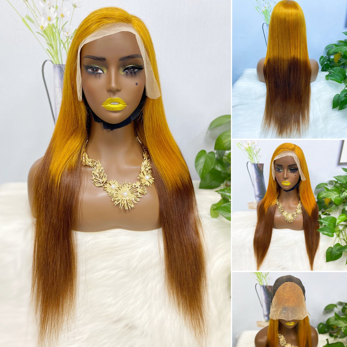13*4 Lace Wig Straight Natural Human Hair Lace Wigs Color T30/4# 300% Density