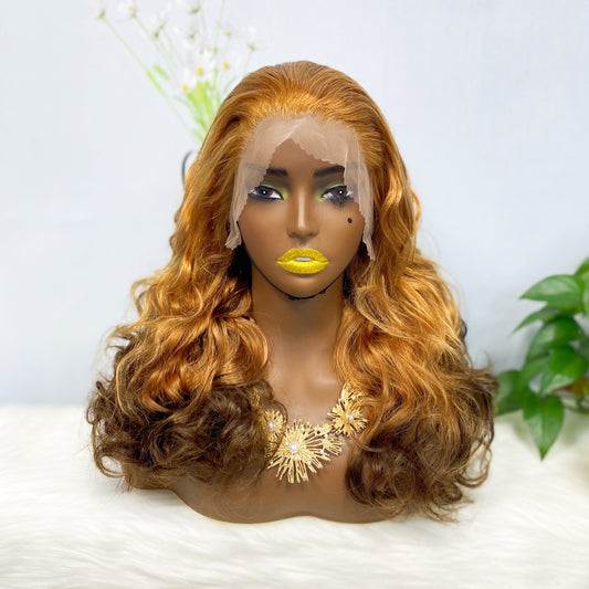 Double Drawn 13*4 Lace Wig Loose Wave Natural Human Hair Lace Wig Color T30/4# 300% Density