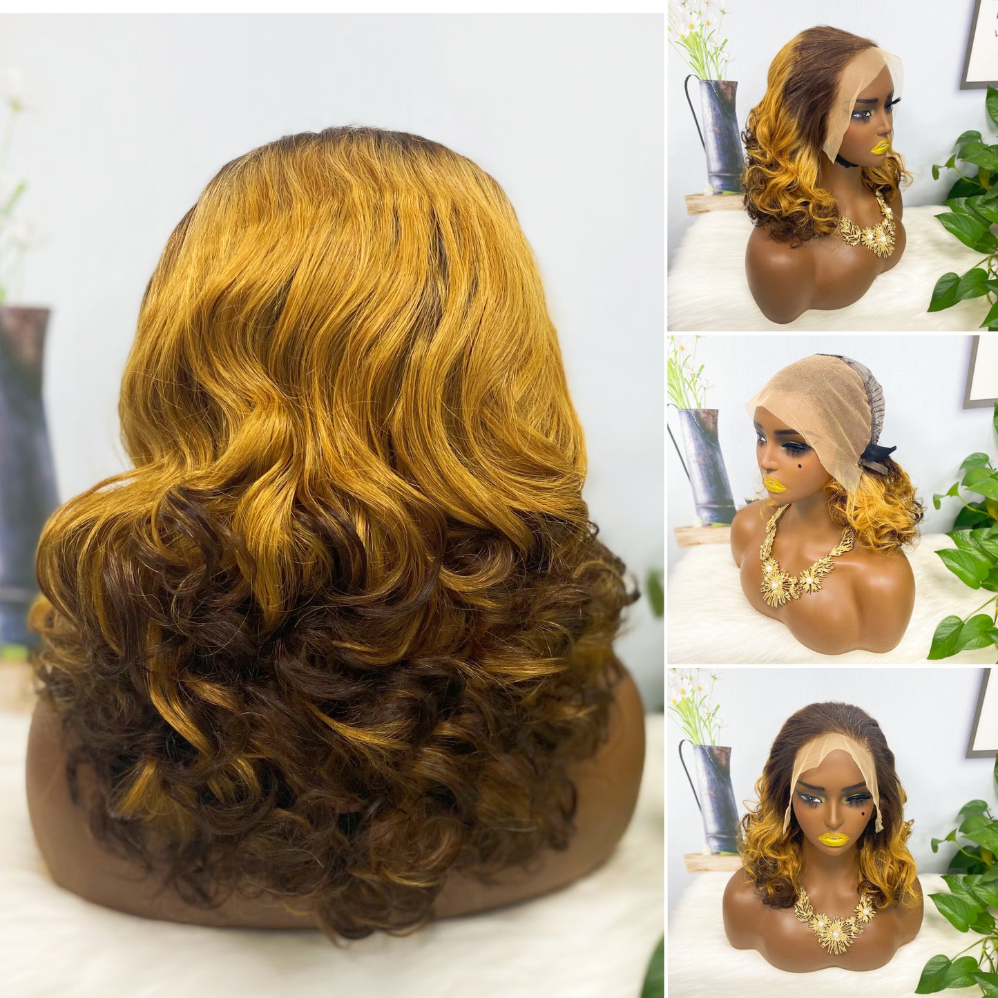 DD 13*4 Lace Wig Fumi Natural Human Hair Lace Wigs Color P4/27# 250% Density