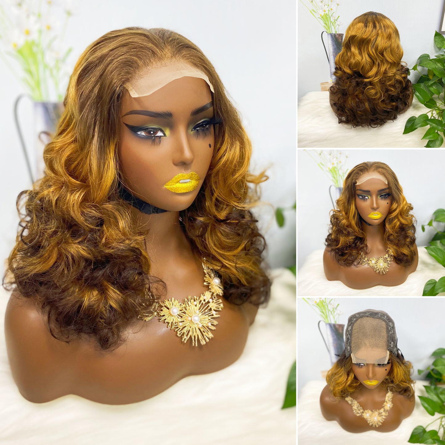DD 4*4 Lace Wig Fumi Perruque de cheveux humains Couleur P4/27# 250% Densité