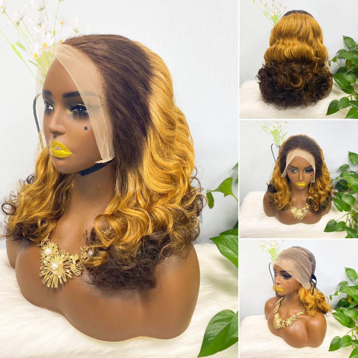 DD 13*4 Lace Wig Fumi Natural Human Hair Lace Wigs Color T4/27/4# 250% Density