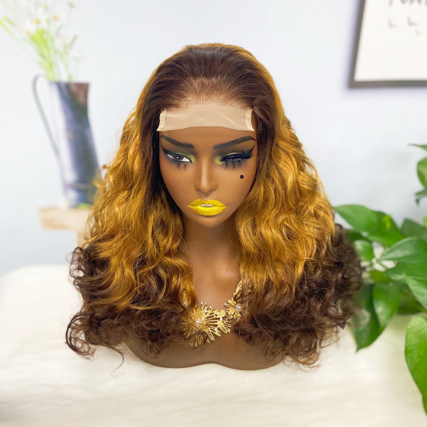 DD 4*4 Lace Wig Fumi perruque de cheveux humains couleur T4/27/4 #250% densité