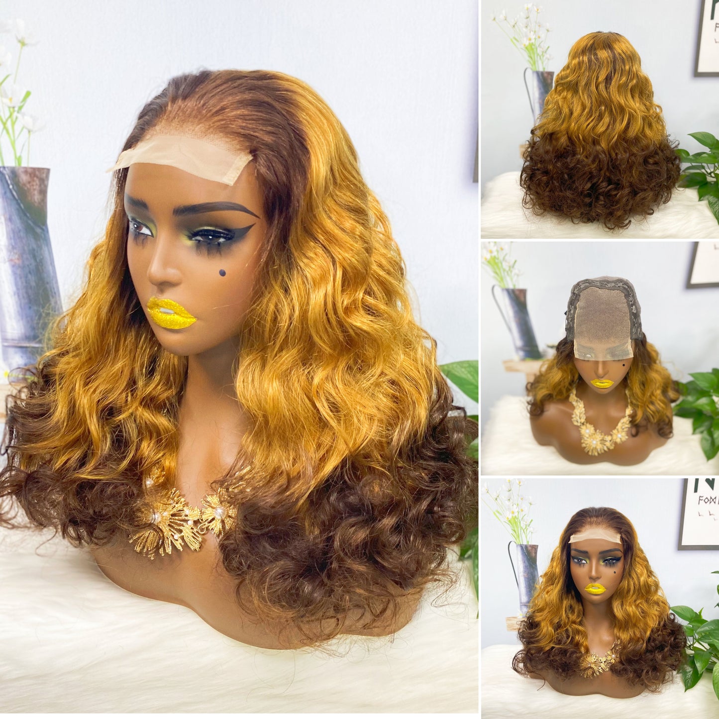 DD 4*4 Lace Wig Fumi Perruque de cheveux humains Couleur P4/27# 250% Densité