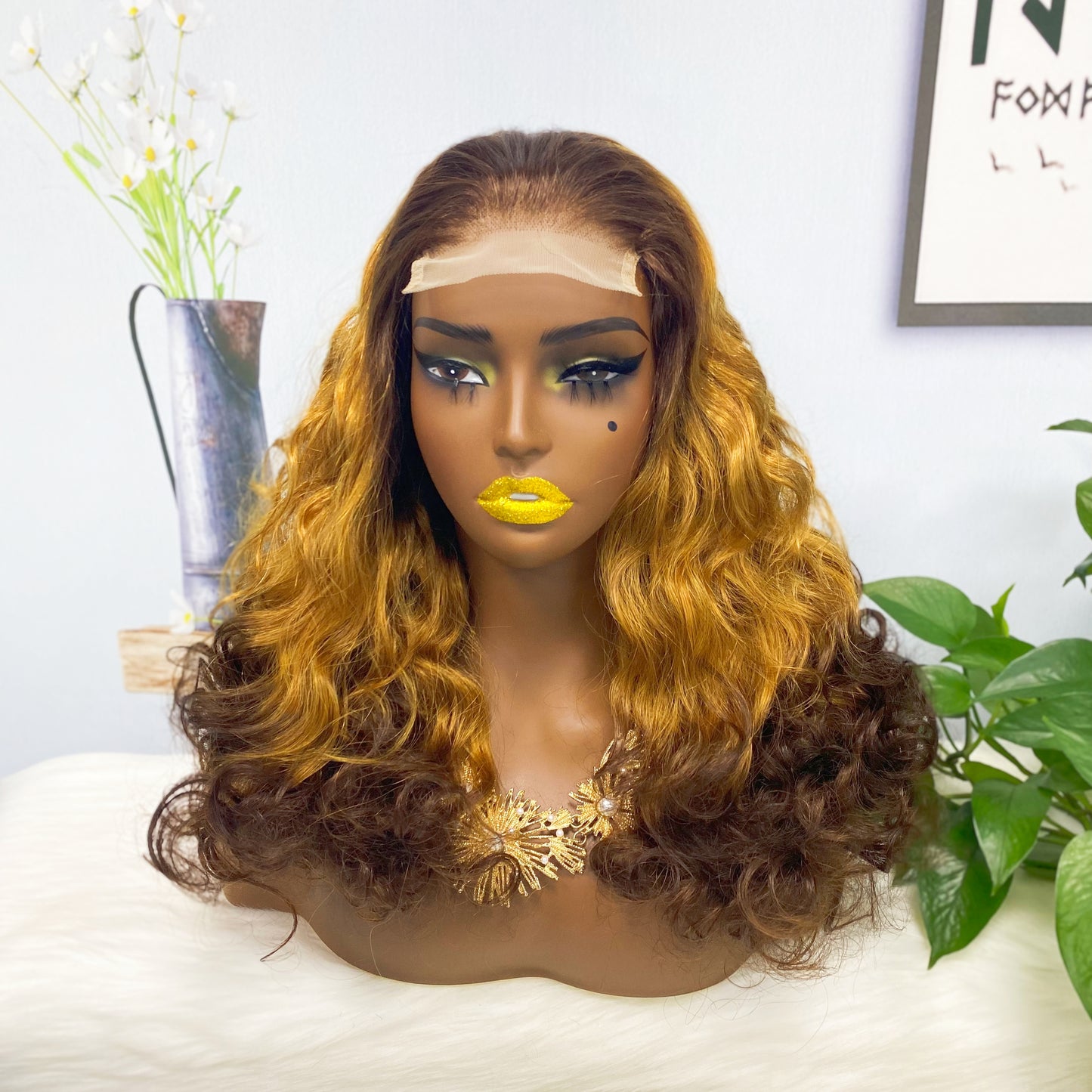 DD 4*4 Lace Wig Fumi perruque de cheveux humains couleur T4/27/4 #250% densité