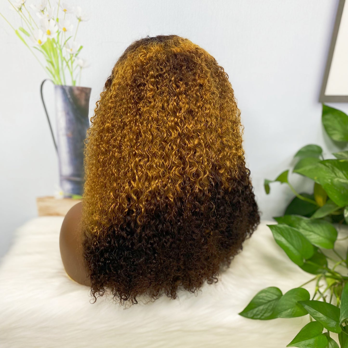 Double Drawn 13*4 Lace Wig Kinky Curl Lace Wig Color T4/30/4# 300% Density