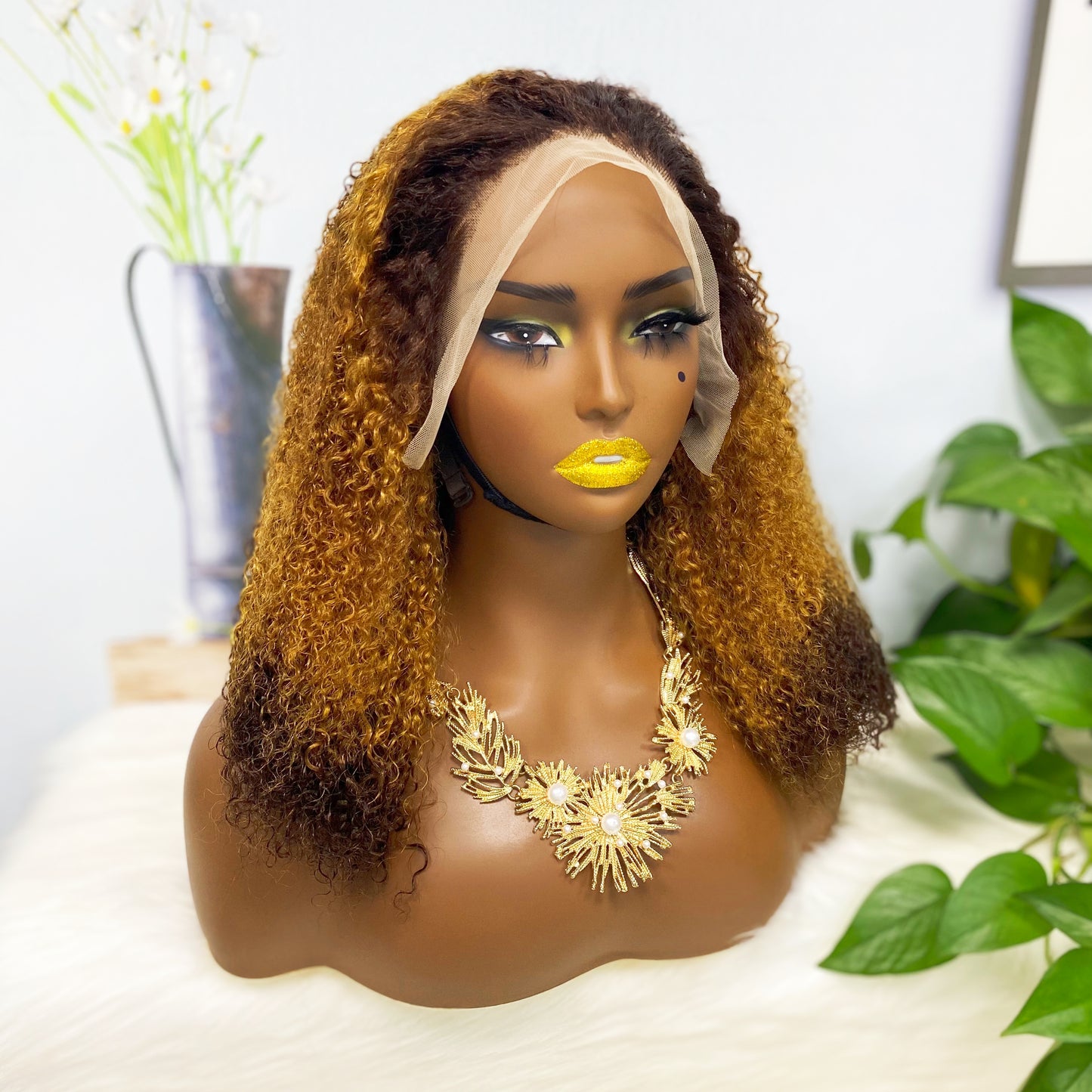 Double Drawn 13*4 Lace Wig Kinky Curl Lace Wig Color T4/30/4# 300% Density