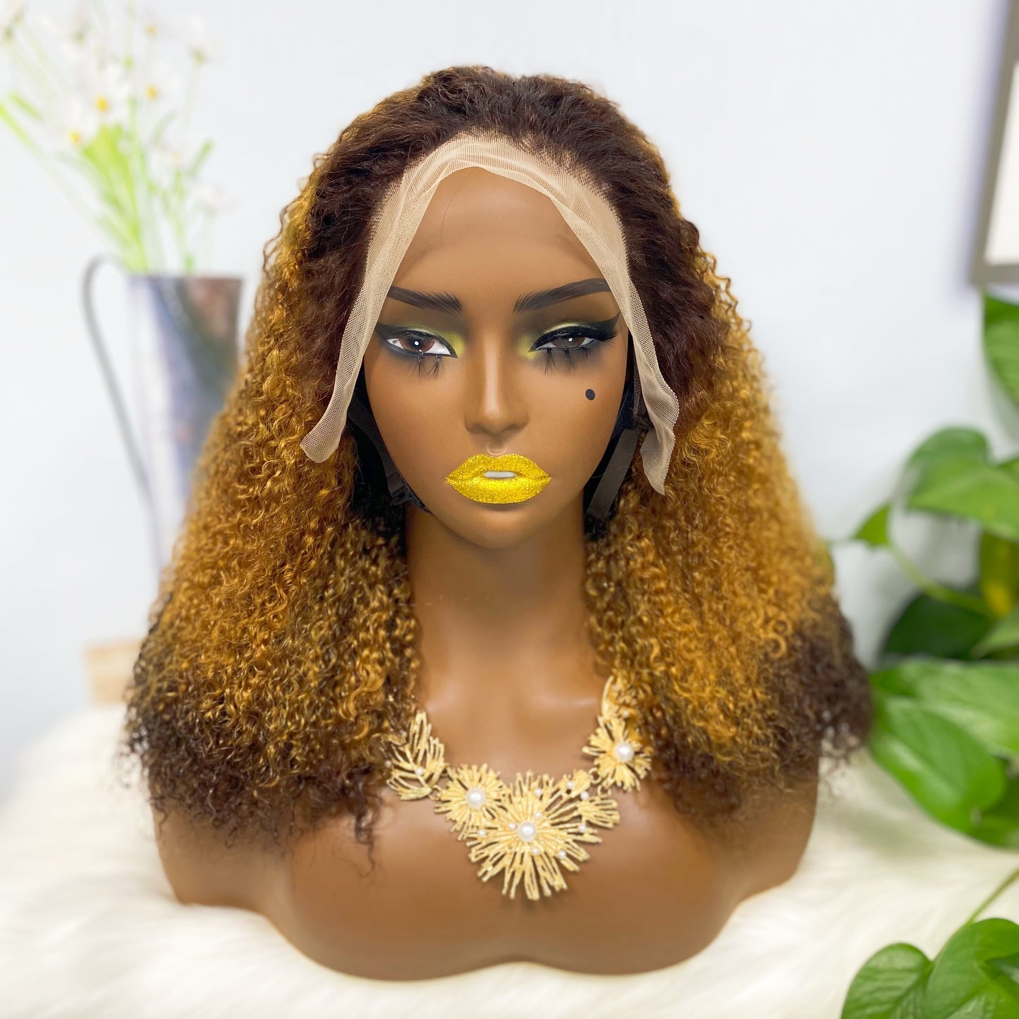 Double Drawn 13*4 Lace Wig Kinky Curl Lace Wig Color T4/30/4# 300% Density
