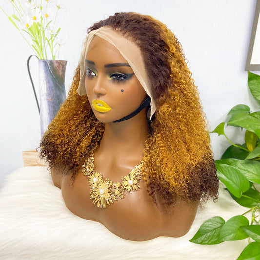 Double Drawn 13*4 Lace Wig Kinky Curl Lace Wig Color T4/30/4# 300% Density