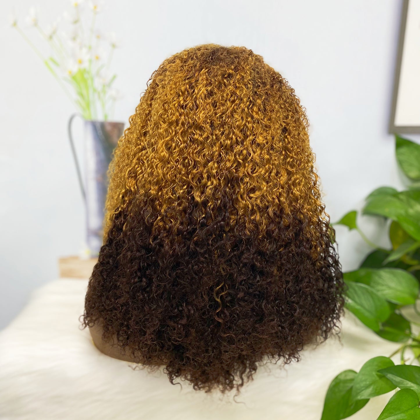 Double Drawn 13*4 Lace Wig Kinky Curl Lace Wig Color T4/30/4# 300% Density