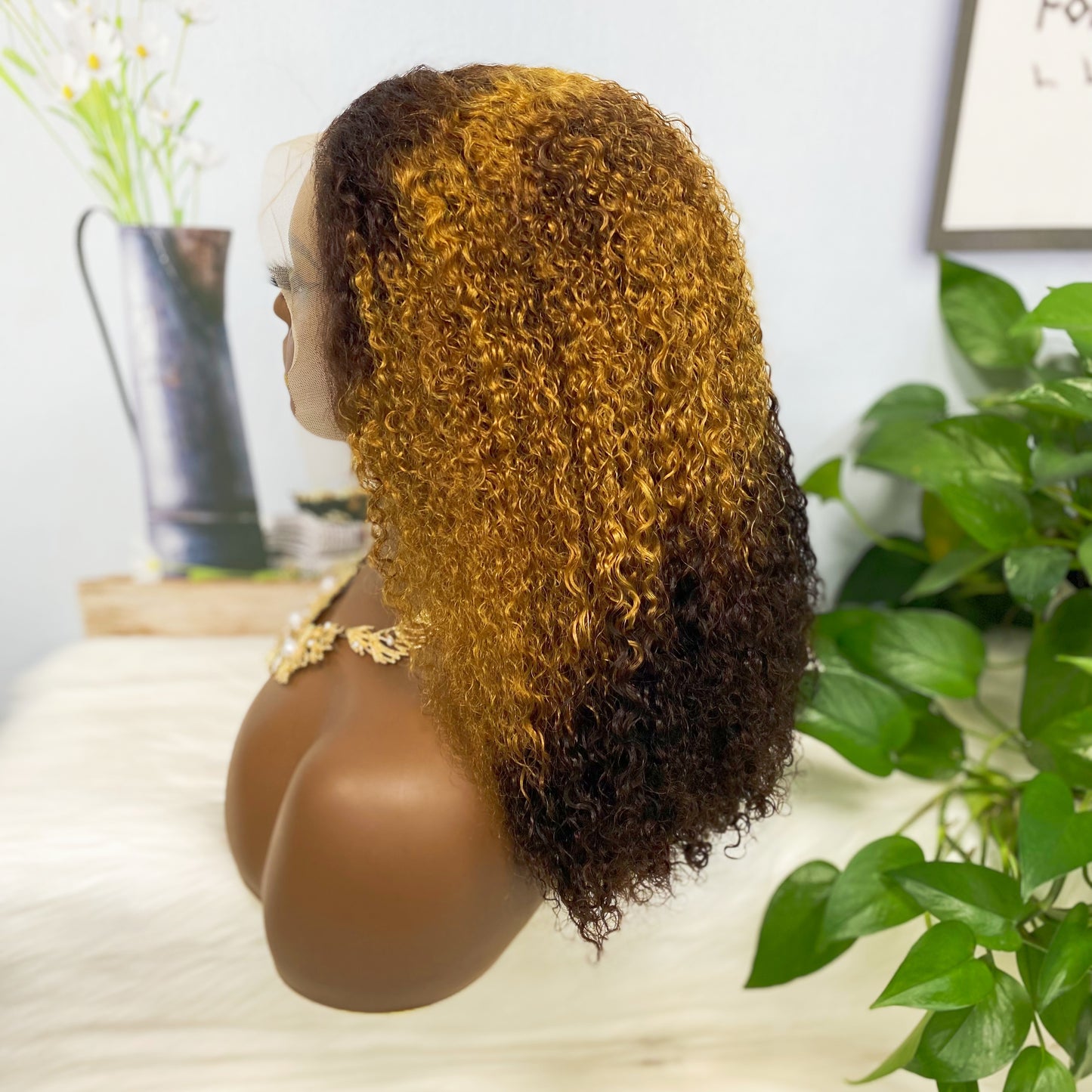 Double Drawn 13*4 Lace Wig Kinky Curl Lace Wig Color T4/30/4# 300% Density