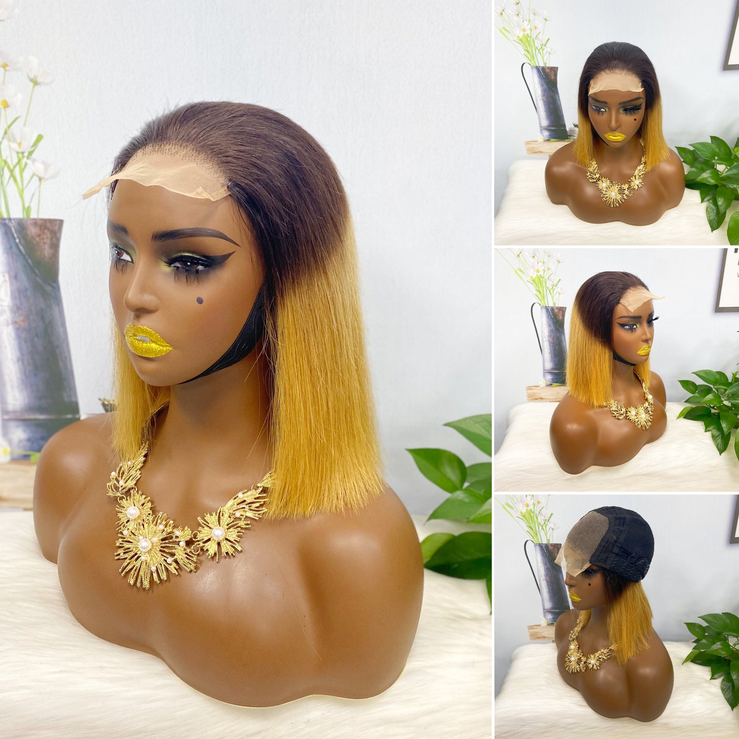 DD 4*4 BOB Wig ST Glueless Human Hair Wig Color 99J 200% Density