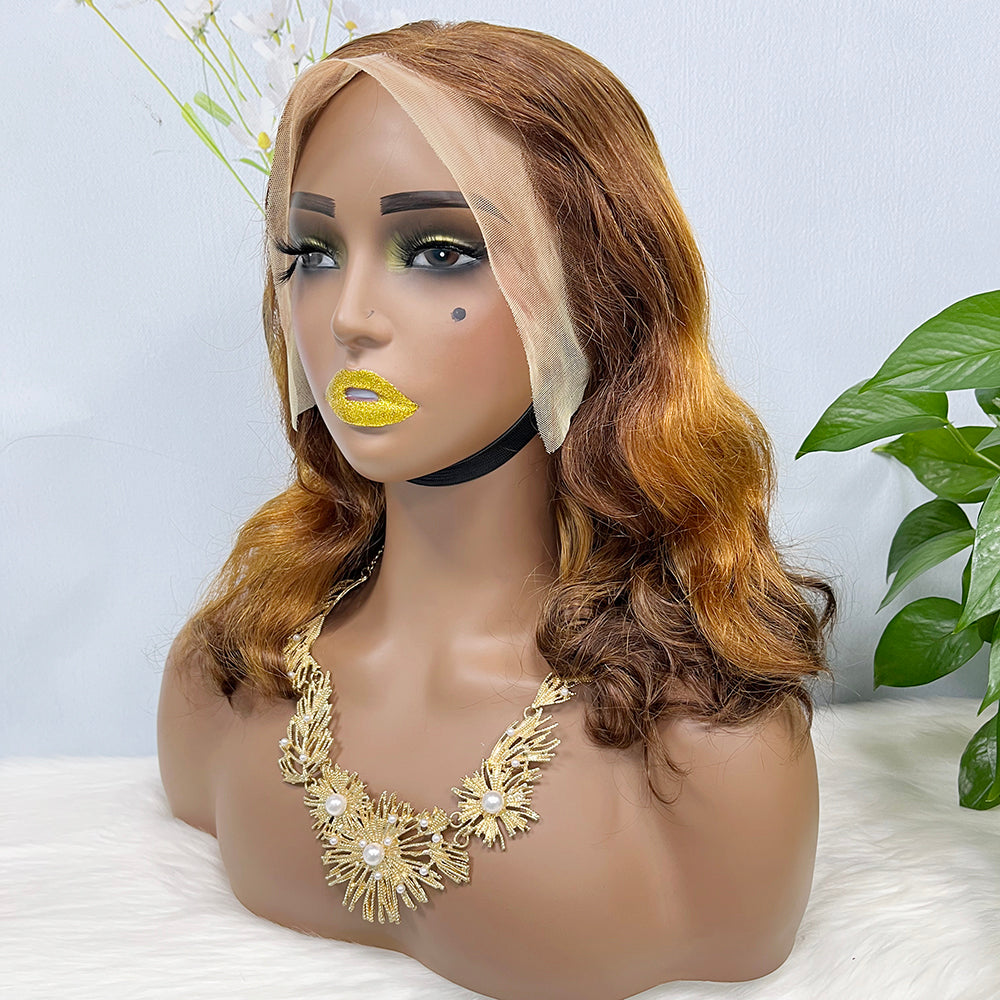 Double Drawn 13*4 Lace Wig Loose Body Wave Natural Human Hair Lace Wigs Ombre Color T4/30/4