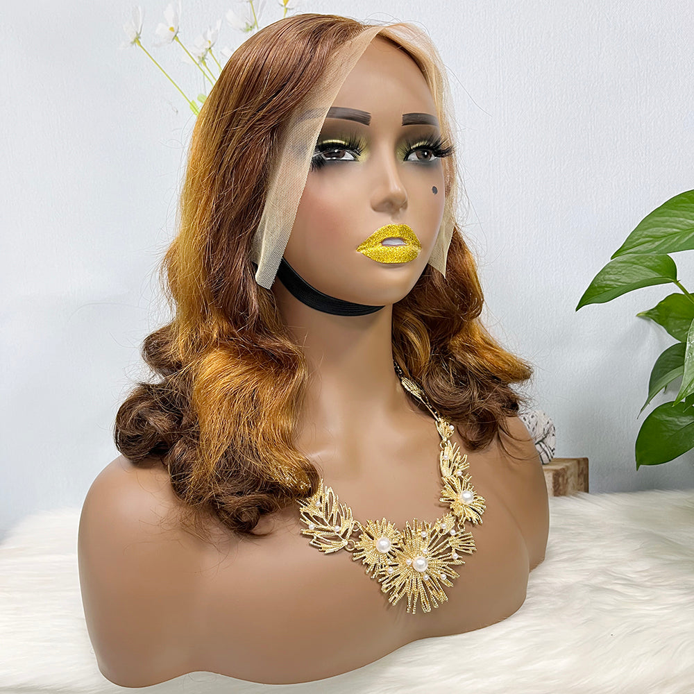 Double Drawn 13*4 Lace Wig Loose Body Wave Natural Human Hair Lace Wigs Ombre Color T4/30/4