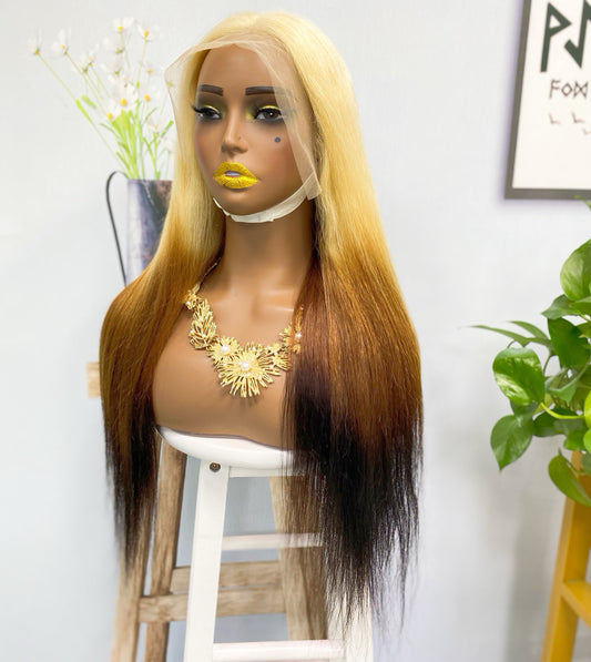 13*4 Lace Wig Straight Natural Human Hair Lace Wigs Color T613/4/1B 300% Density