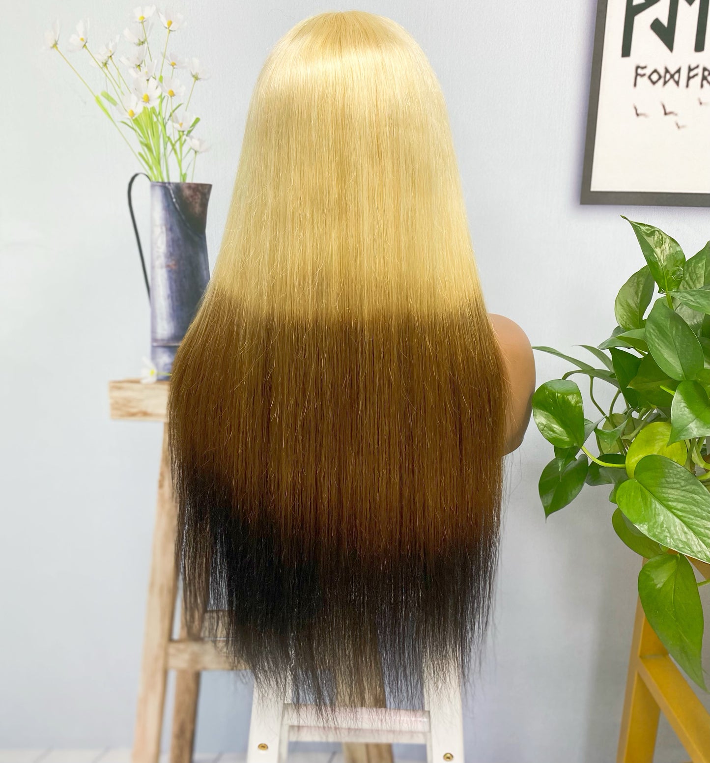 13*4 Lace Wig Straight Natural Human Hair Lace Wigs Color T613/4/1B 300% Density