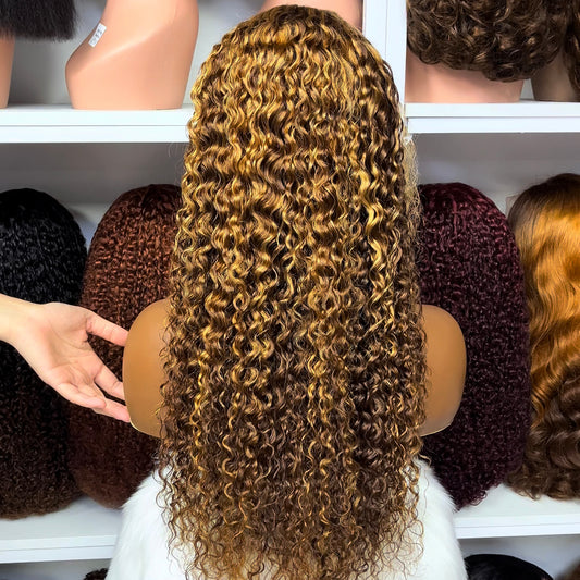Color 13x4 Lace Wig Water Wave Human Hair Wigs Piano Color P4/27 18"-30"