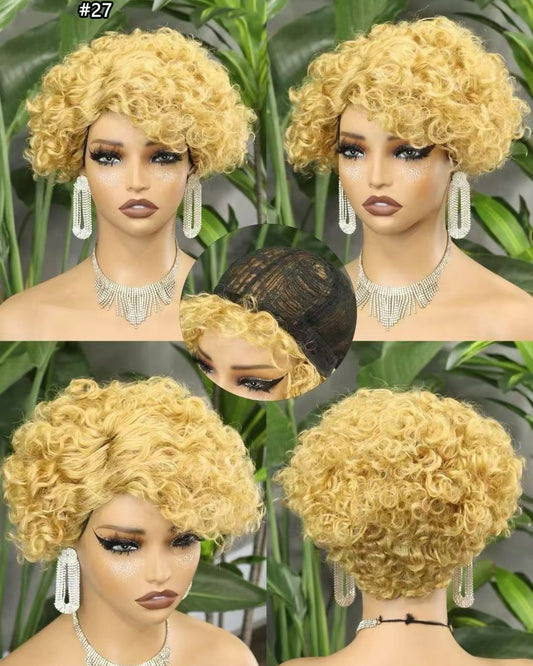 Machine Human Hair Wig Natural Hair No Lace Wigs Natural Color Afro Wig 6"