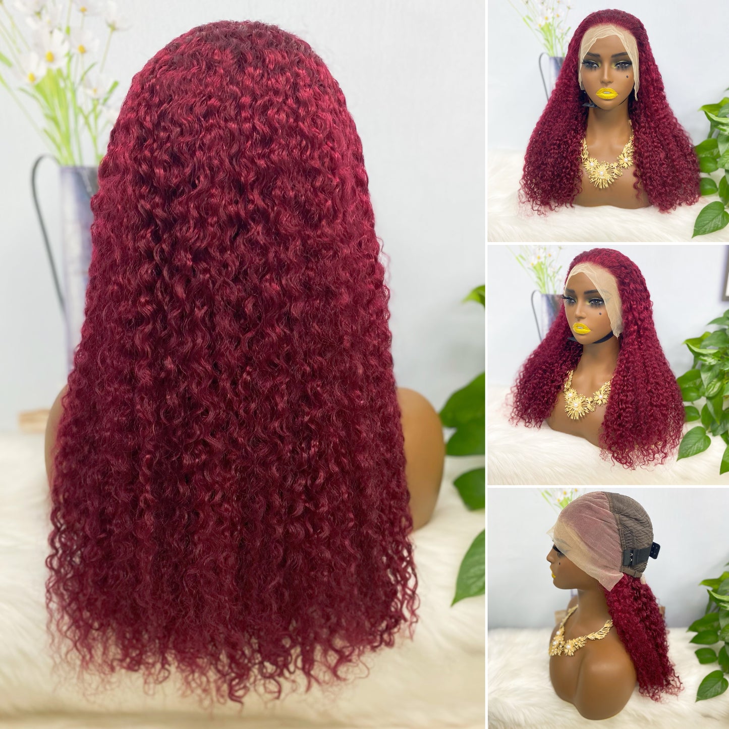 13*4 Lace Wig Jerry Curl Natural Human Hair Lace Wigs Color 99J 250% Density