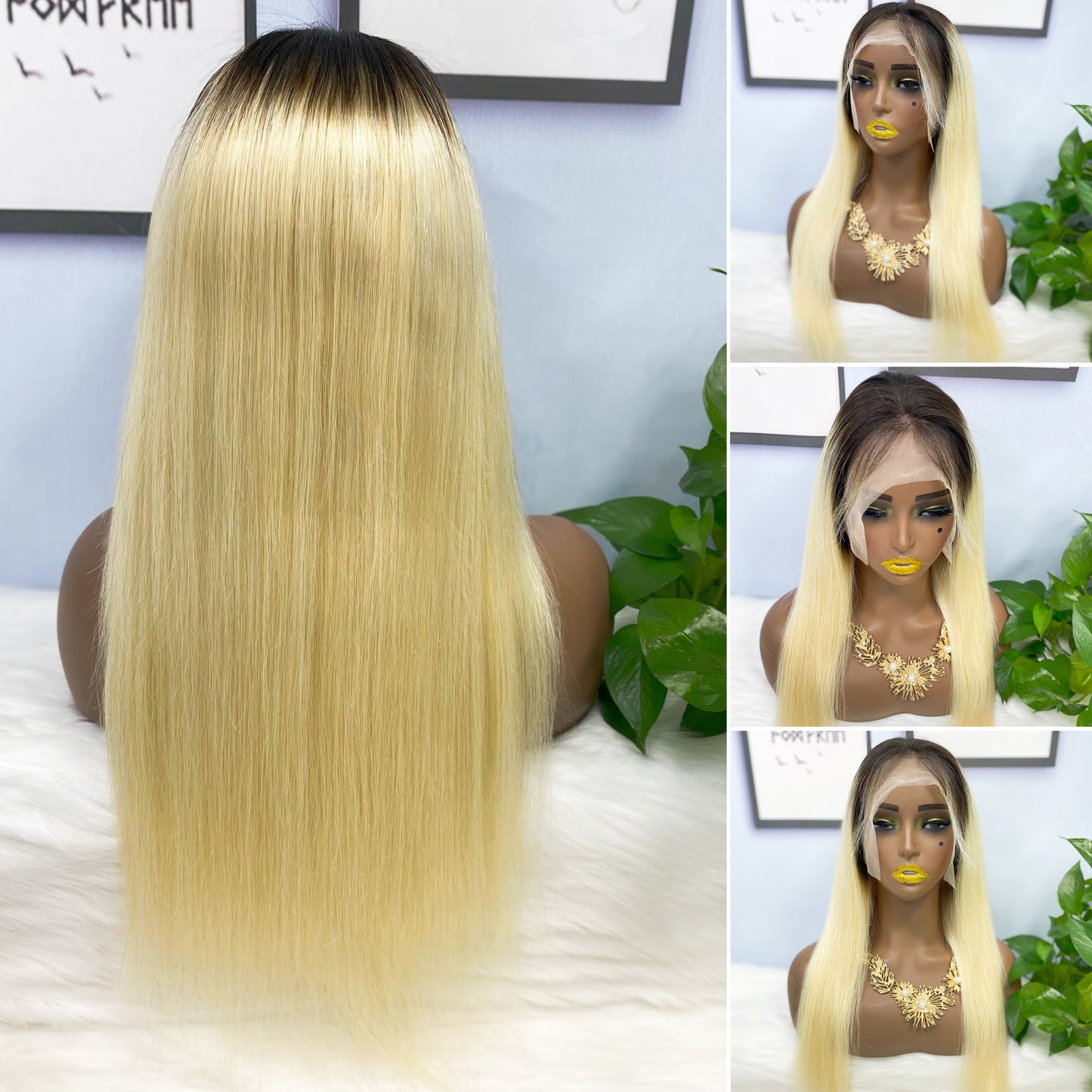 13*4 Lace Wig Straight Natural Human Hair Lace Wigs Color T1B/613# 200% Density