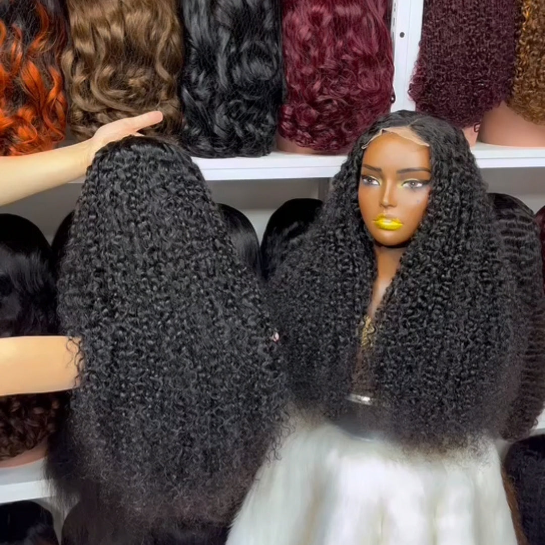 26" Double Drawn 5x5 Glueless Wig Pixie Curl Natural Human Hair Lace Wigs Ombre Color T1B/2#