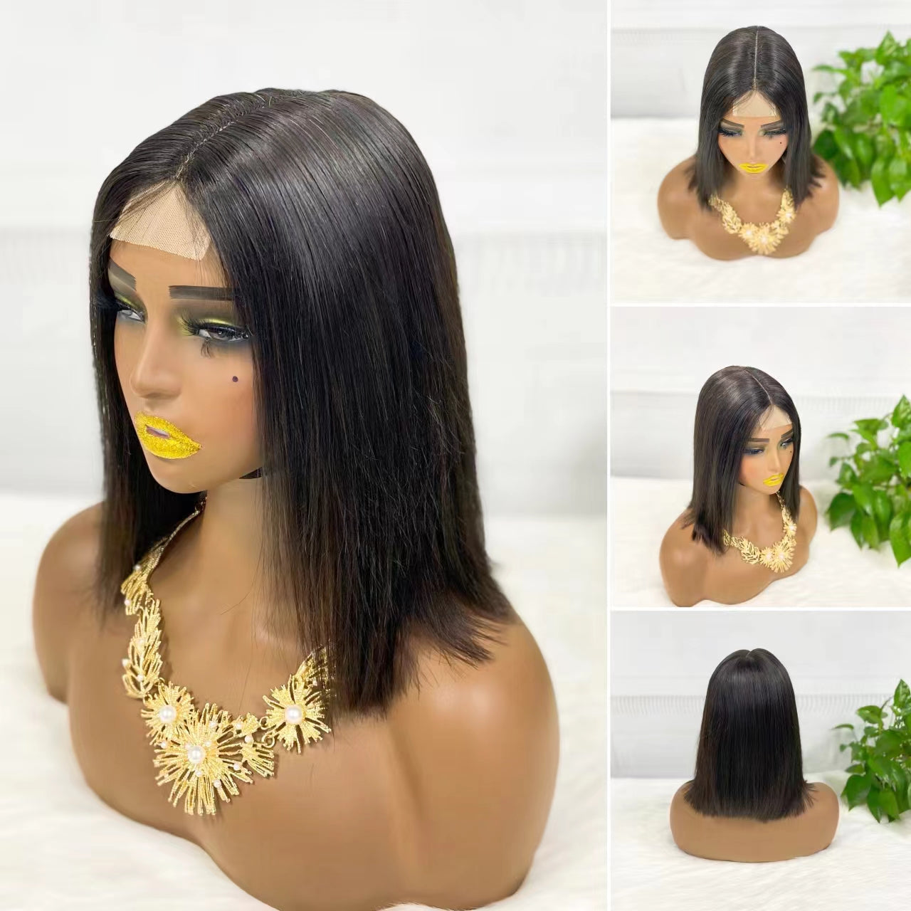 Super Double Drawn 2*6 Lace Bob Wig Human Hair Lace Wig Color M4/27# Straight